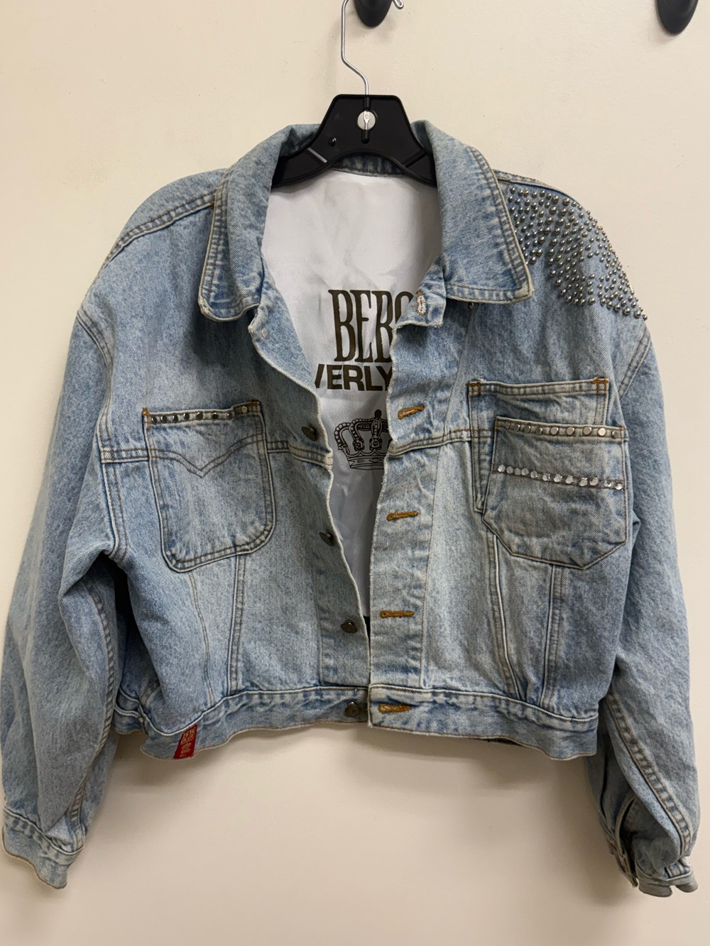 Vintage BEBO Beverly Hills Studded Light Wash Denim Jacket - Light Blue